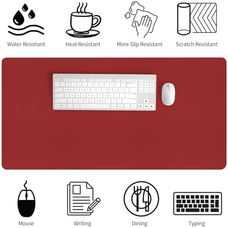 Bloss Red Desk Mat, Leather Desk Matt for Desktop, Waterproof Large Desk Pad, Keyboard Mat, Computer Mat for Office/Home/Decor(31.5 x 15.7 Inches) - Image 4