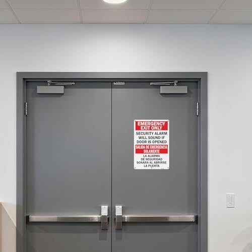 T&R Large Emergency Exit Only Bilingual Sign Security Alarm Will Sound If Door Is Opened - 1 Pack - 14 x 10 Inches Rust Free .040 Aluminum Reflective - UV Protected, Waterproof, Weatherproof and Fade Resistant - 6 Pre-drilled Holes - Image 6