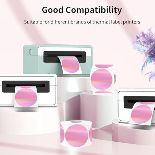 2" Circle Holographic Thermal Label Stickers Pink, Round Printable Rainbow Thermal Sticker for Gift Wrapping, Self-Adhesive/Perforation Line Design - Image 3