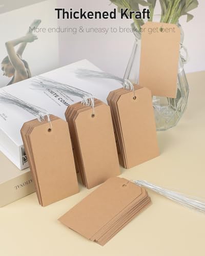 Uniclife 100 Pcs Blank Shipping Tags with Wire Attached 4.7 Inch Writable Brown Kraft Paper Hang Tags with Reinforced Eyelet Large Marking Price Tag Inventory Label Tag, 4.7" L x 2 3/8" W - Image 3
