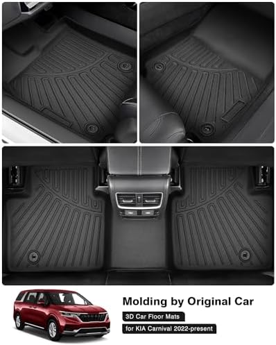 Powerty Floor Mats for 2022-2025 2026 Kia Carnival Gas 8 Seats (NOT for Prestige & Hybrid Models) All Weather 3D TPE Anti-Slip Car Liners for 1st & 2nd & 3rd Row Accessories - Image 2