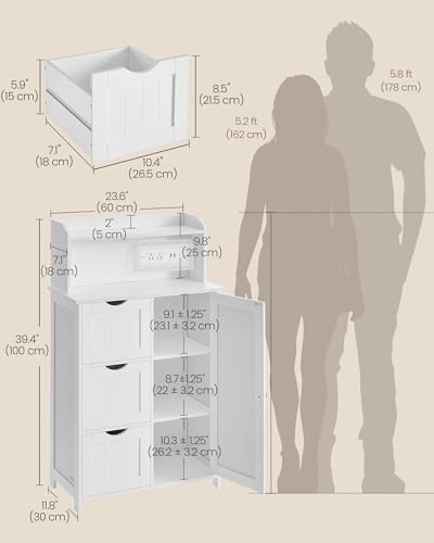 VASAGLE Tall Storage Cabinet with Power Strip, with 3 Drawers, 39.4" H - Image 3