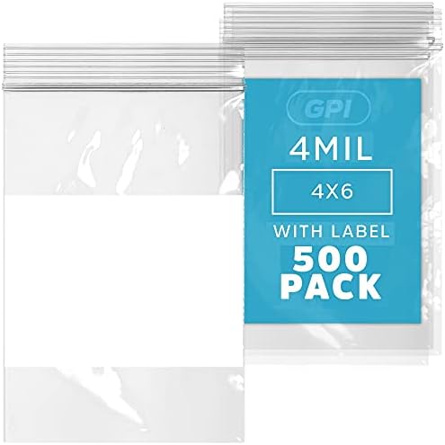 4" x 6" Zip Bags, 500 Pack, 4 Mil Heavy Duty, Write with White Block, GPI by GPI