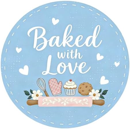 Baked with Love Stickers 120PCS 1.6 Inch Round Baking Labels for Cookies Cupcakes Dessert Table Treat Bags Gift Wrapping Birthday Party Candy Bags Homemade Packaging Small Business (Blue) by Japrex