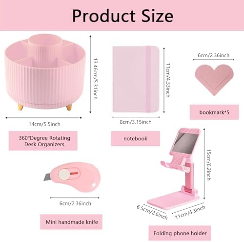 Office Supplies,Pink Desk Accessories,Desk Organizer,Stapler,Tape Dispenser,Folding Phone Stand,Scissors,Notebook,Staple Remover,Staples,Clear Tape,Sticky Notes,Clips,Cool Pen,Bookmark,Ect.22pcs - Image 5