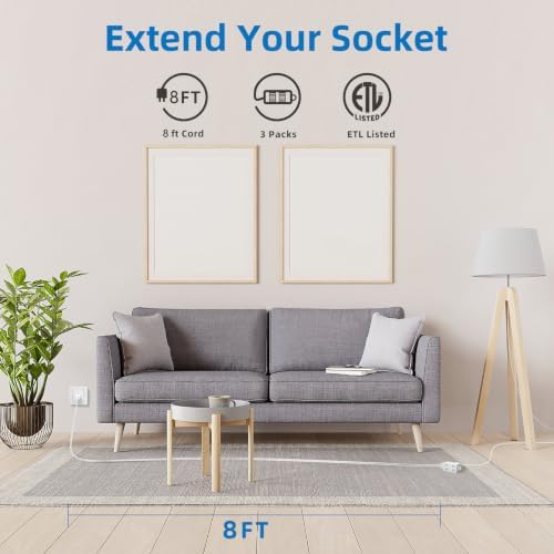 TiFFCOFiO Indoor Extension Cord, 2 Prong 6 Feet Extension Cord, 3 Polarized Outlets with Safety Slide Windows,13A/1625W, 16 AWG, 2 Packs (8FT 3 Packs) - Image 6