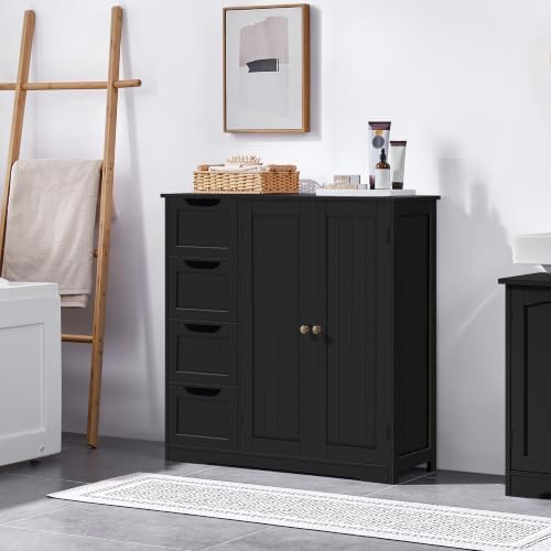 Yaheetech Small Bathroom Storage Cabinet with 4 Drawers & 2 Doors, Black - Image 2