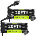 16/3 Black 20 FT (2Pack) Extension Cord Indoor for Appliances by Seeklyze