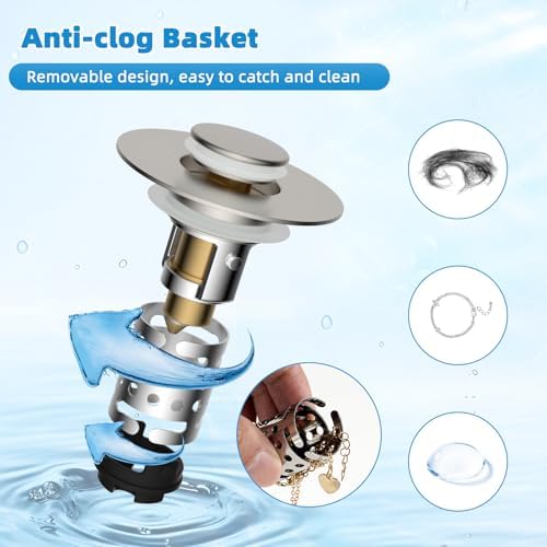 2PCS Universal Bathroom Sink Drain Strainer Hair Catcher, Brushed Nickel - Image 3
