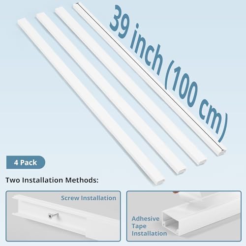 Cord Covers for Wires on Wall Extra-Long, 13.12ft TV Cord Hider Kit, Paintable Cable Management Concealer, TV Wire Hider for Wall, White Cable Raceway Channel, 4 x L39in x W0.95in x H0.55in - Image 3