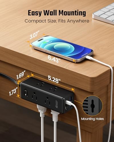 SUPERDANNY 15Ft Extension Cord with Multiple Outlets, Flat Plug Power Strip - Image 4
