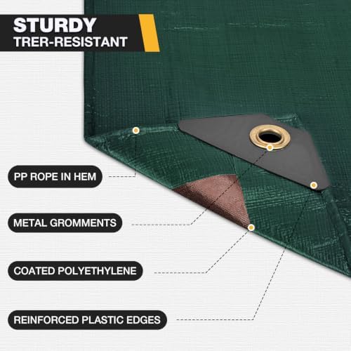 Winpull Tarp 10x12FT, 20 Mil Thinked Tarps Heavy Duty Waterproof, Multipurpose Poly Tarp Cover for Outdoor Camping Pool Car Tent, Green/Brown Tarp - Image 5