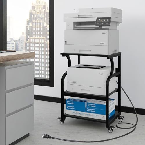 Natwind 3 Tier Large Printer Stand, 24"x20", with Charging Station,Black by Natwind
