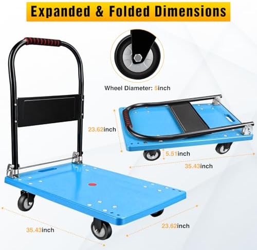 Platform Cart 880 lbs Heavy Duty Push Cart Dolly with 5 Inch TPR Wheels 36 x 24 Inch PP Deck Flatbed Cart Platform Truck for Home Garage Warehouse Use Black - Image 2