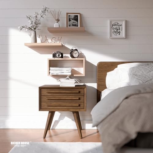 RICHER HOUSE 3-Set Floating Shelves, Natural Bathroom Shelf Over Toilet - Image 4