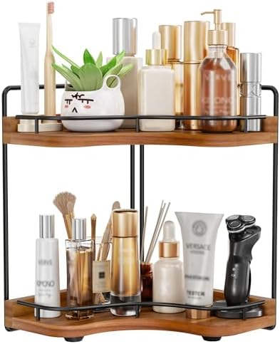 2-Tier Corner Bathroom Counter Organizer, Larger, Acacia Wood by Unknown