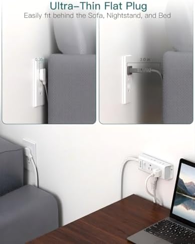 Addtam Flat Plug Extension Cord, Power Strip with 6 Outlet Extender, 2 Pack - Image 2
