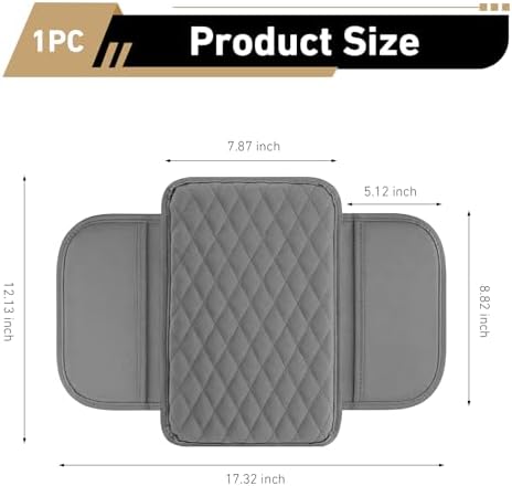 Center Console Cover, Armrest Cushion with 2 Storage Bags, Microfiber Leather Waterproof Pad for Car SUV Truck, Universal Interior Accessories (Gray) - Image 2
