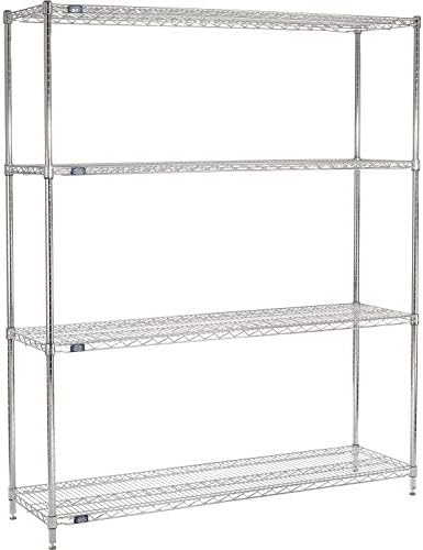 Nexel Adjustable Wire Shelving Unit, 4 Tier, Commercial Dry Storage Rack, 18" x 72" x 74", Chrome by Nexel