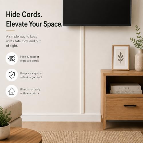 TV Cord Hider – Flexible Wall Cord Cover Slim Design Silicone Cable Raceway - Self Adhesive, Cut to Size Design for Hiding Wires on Wall - Clean Home Setup Cable Concealment (Off-White 3 Feet) - Image 3