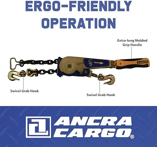 ANCRA CARGO, 5/16" to 3/8" EZ Binder, Ratcheting Chain Tensioner, High-Strength Steel, Electro Zinc Plating, Extra-Long Molded Grip Handle, Swivel Grab Hooks, 5400 lbs Working Load Limit - Image 3