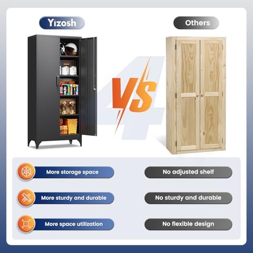 Yizosh Metal Garage Storage Cabinet with 2 Doors and 4 Adjustable Shelves - 71" Steel Lockable Filing Cabinet,Locking Tool Cabinets for Home,Office,Garage,Gym,School - Image 7