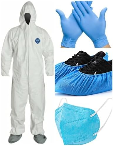 PRIME GUARD Hazmat PPE Protective Disposable Coverall with elastic waist, wrists, ankles with gloves, booties, and mask by Unknown