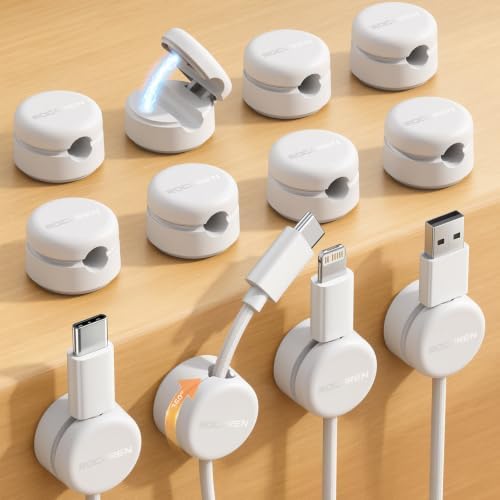 Rocoren 12 Pack Magnetic Cable Clips,360° Rotating Cord Organizer Holder by Rocoren