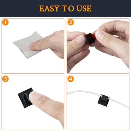 SOULWIT 50 Pcs Self Adhesive Cable Management Clips, Cable Organizers Sticky Wire Clips Cord Holder for TV PC Laptop Ethernet Cable Desktop Home Office (Clear) - Image 7