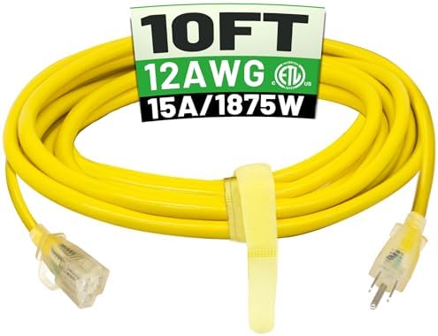 POWGRN 10 FT 12/3 Outdoor Extension Cord Waterproof, Heavy Duty Power Cord by POWGRN