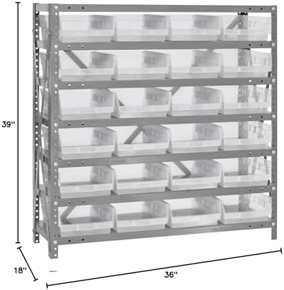 Quantum Storage Systems 1839-108CL Solid Heavy Duty 7 Shelves 24 Economy Clear Bins 39" H x 36" W x 18" D - Image 2