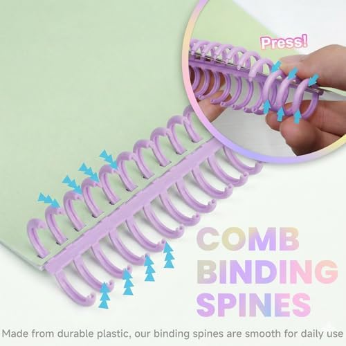 10 PCS Comb Binding Spines,30 Rings Click Plastic Spiral Binding Coils,Easy to Adding Pages for Binding Letter Size,A4,DIY Notebook for Student, 3/7inch Diameter,Multi-Color, Binds Up to 80 Sheets - Image 2