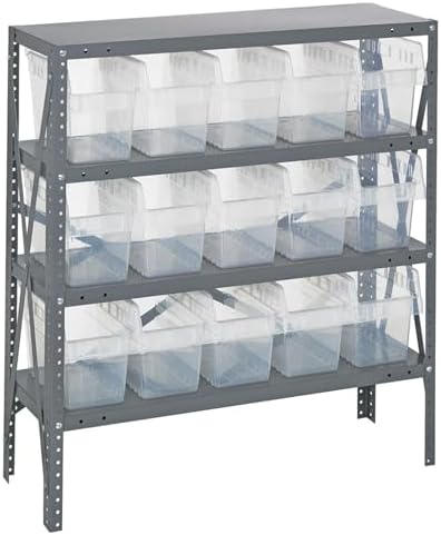 Quantum Storage Systems 1839-SB804CL Solid Heavy Duty 4 Shelves 15 STORE-MAX Clear Bins 39" H x 36" W x 18" D by QuantumStorageSystems