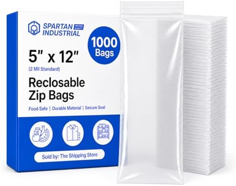 5” X 12” (1000 Count) 2 Mil Clear Reclosable Zip Plastic Poly Bags by SpartanIndustrial