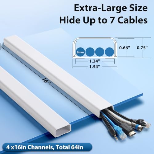 ZhiYo 64" Cord Covers for 4-7 Wires on Wall, White, 1.54" W x 0.75" H - Image 2