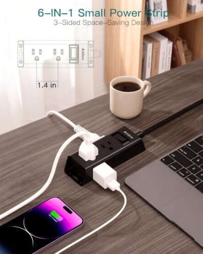 Addtam Flat Plug Power Strip with 6 Outlet Extender, 25 FT Extension Cord Flat Wall Plug with Multiple Outlets, No Surge Protector for Cruise Ship, Travel, Dorm, Home Office, Cruise Essentials, Black - Image 2