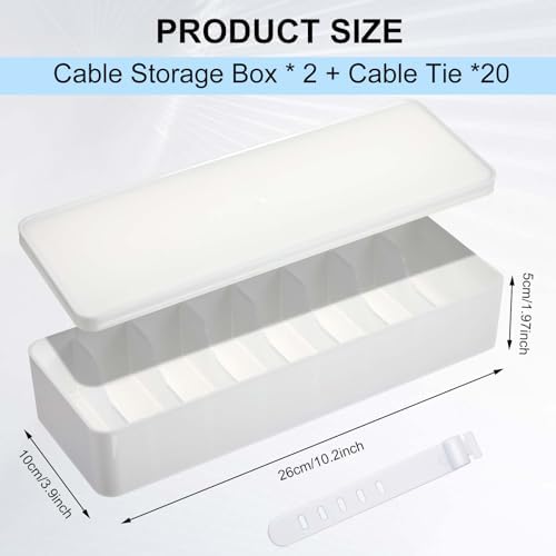 Tatuo Cord Organizer Box with Lid, White, 2 Pack - Image 2