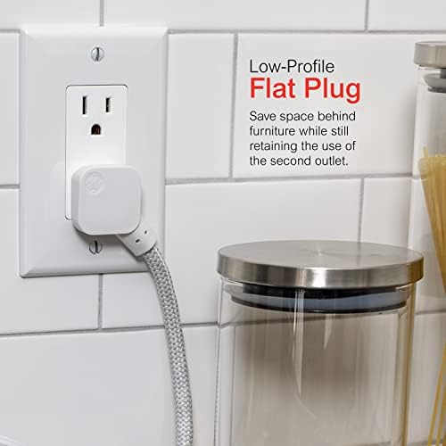 GE 3-Outlet Power Strip 5 Inch Braided Extension Cord with Multiple Outlets Grounded Flat Plug ETL Listed White 45190 (Pack of 12) - Image 4