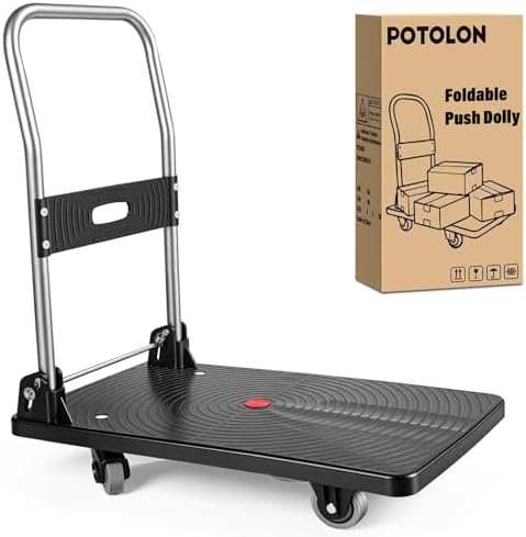 Foldable Platform Cart 220 lbs Push Dolly with 3 Inch PU Wheels PP Deck Flatbed Cart for Home Garage Office Use Black by Unknown