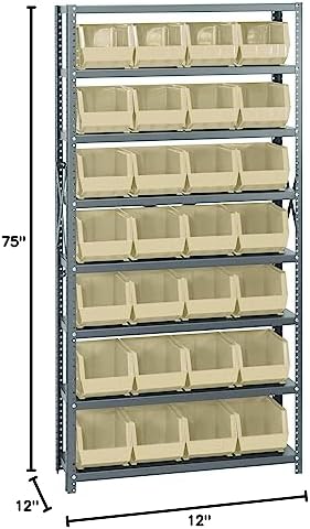 Quantum Storage Systems QSBU-239IV Giant Open Hopper Steel Shelving System, 12" D x 36" W x 75" H, with 8 Shelves and 28 QUS239 Bins, Ivory - Image 2