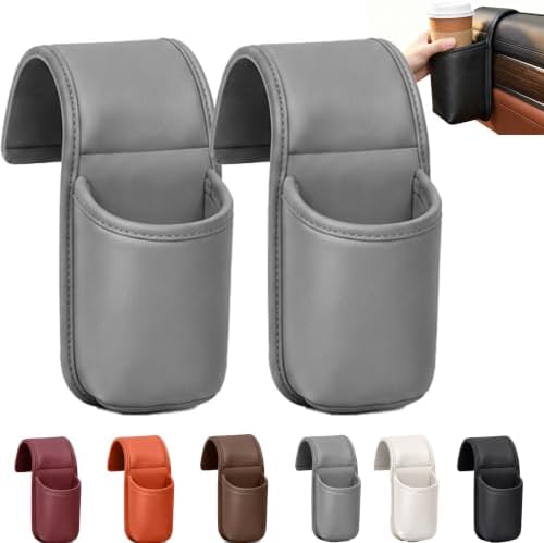 Leather Car Door Cup Holder Clip on Extra Large Drink Storage Pocket，Grey by Unknown