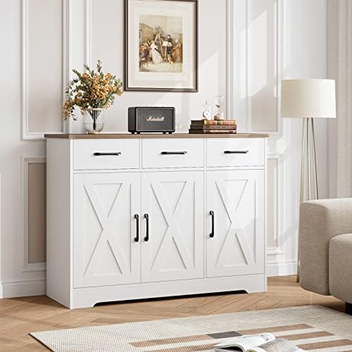 HOSTACK Kitchen Buffet Cabinet with Storage, Sideboard Coffee Bar, White - Image 2
