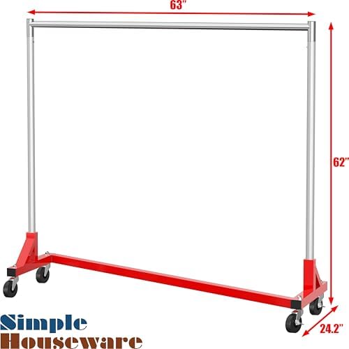 Simple Houseware Industrial Grade Z-Base Garment Rack, 63" W/500Lb, Red - Image 6