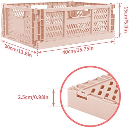 Domiella 2-Pack Crates for Storage, Storage Crates Plastic Stackable, Foldable Crate for Office Home Kitchen Bedroom Bathroom (Large, Pink) - Image 2