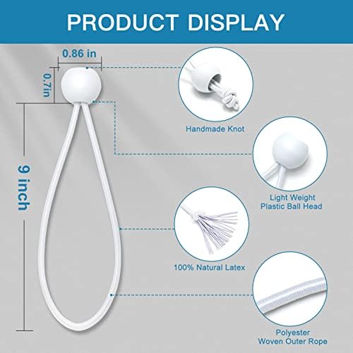 Bungee Balls 9 Inch, 50 PCS White Tarp Bungee with Balls Heavy Duty Tarp Tie Downs for Camping, Shelter, Cargo, Projector Screen, Tent Poles with UV Resistant - Image 2