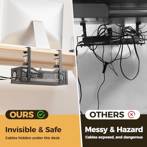 Under Desk Cable Management Tray Black, Cinati Wire Organizers No Drill, Cable Tray with Clamp for Wire Management, Cord Organization Box for Office, Home - No Damage to Desk - Image 3