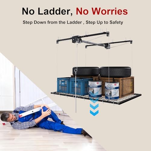 Runboll 4 x 8 Overhead Garage Storage Rack, Ceiling Racks for Garage, Organization Shelving, Adjustable Hanging Shelf, 19"-143" Height Adjustment - Image 7