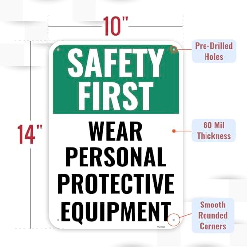 1PC Safety Sign, 14 x 10 Inches - Aluminum - Safety Decorations Posters For Workplace - Wear Personal Protective Equipment - Image 2