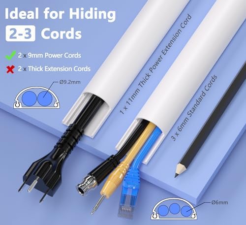 ZhiYo 39in Cord Hider for 2-3 Wall-Mounted TV Wires, 1.2"W x 0.55"H, White - Image 2