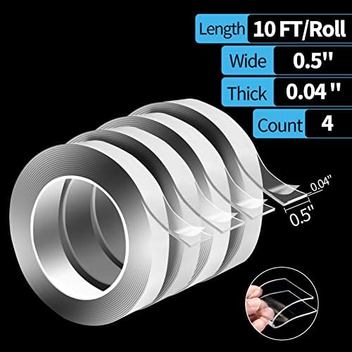 Art3d Traceless Double-Sided Tape, 1/24" x 1/2" x 10', 4 Rolls, Crystal - Image 2